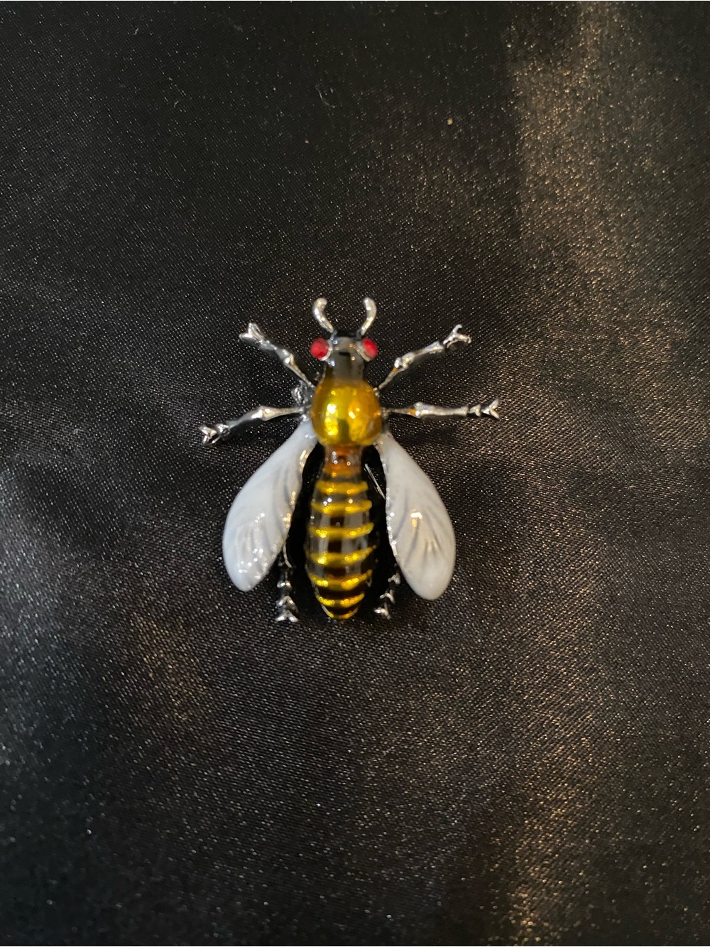 Bee-Shaped Enamel Brooch in Yellow, Black and White
